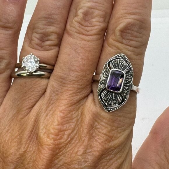 Sterling Silver Amethyst Ring size 7.5 Vintage Antique Style .925 - Picture 8 of 9